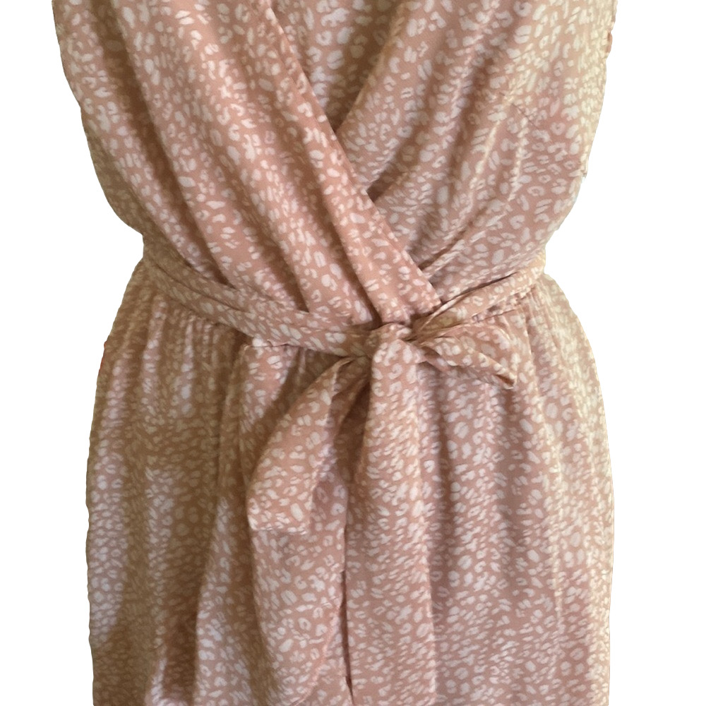 Pink White Leopard Print Spaghetti Strap Cross Over Dress size Medium w …​